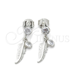Arete Colgante 02.401.0071 Plata Rodinada, Diseño de Oja, con Zirconia Cubica Blanca, Pulido, Tono Plateado