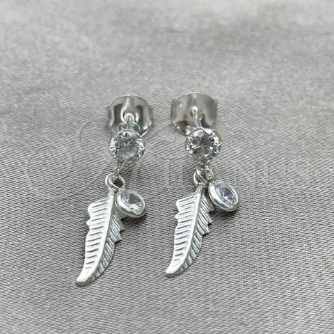 Arete Colgante 02.401.0071 Plata Rodinada, Diseño de Oja, con Zirconia Cubica Blanca, Pulido, Tono Plateado