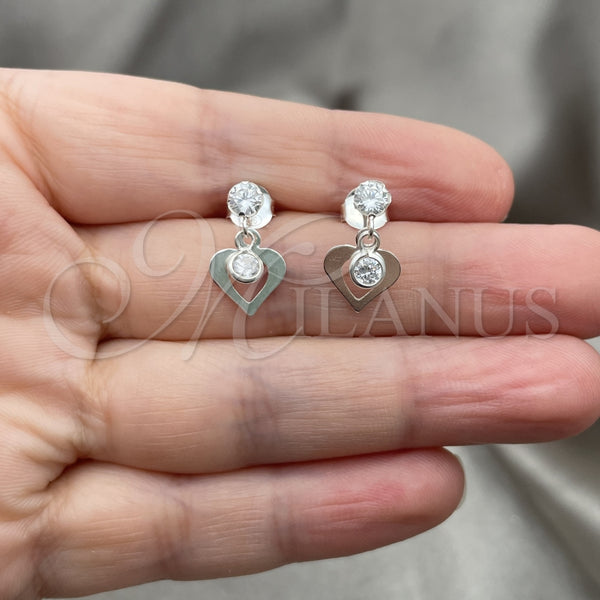 Arete Colgante 02.401.0072 Plata Rodinada, Diseño de Corazón, con Zirconia Cubica Blanca, Pulido, Tono Plateado