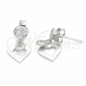 Arete Colgante 02.401.0072 Plata Rodinada, Diseño de Corazón, con Zirconia Cubica Blanca, Pulido, Tono Plateado
