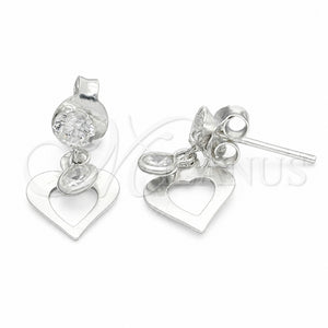 Arete Colgante 02.401.0072 Plata Rodinada, Diseño de Corazón, con Zirconia Cubica Blanca, Pulido, Tono Plateado
