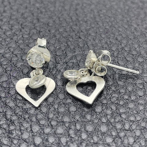 Arete Colgante 02.401.0072 Plata Rodinada, Diseño de Corazón, con Zirconia Cubica Blanca, Pulido, Tono Plateado