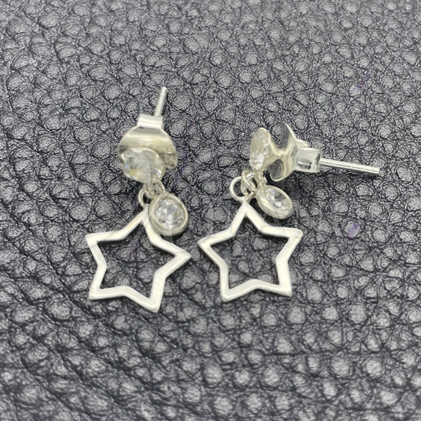 Arete Colgante 02.401.0073 Plata Rodinada, Diseño de Estrella, con Zirconia Cubica Blanca, Pulido, Tono Plateado