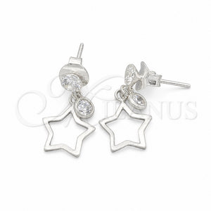 Arete Colgante 02.401.0073 Plata Rodinada, Diseño de Estrella, con Zirconia Cubica Blanca, Pulido, Tono Plateado