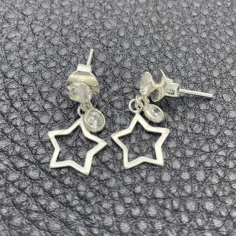 Arete Colgante 02.401.0073 Plata Rodinada, Diseño de Estrella, con Zirconia Cubica Blanca, Pulido, Tono Plateado