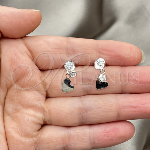 Arete Colgante 02.401.0074 Plata Rodinada, Diseño de Corazón, con Zirconia Cubica Blanca, Pulido, Tono Plateado