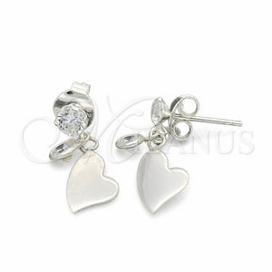 Arete Colgante 02.401.0074 Plata Rodinada, Diseño de Corazón, con Zirconia Cubica Blanca, Pulido, Tono Plateado