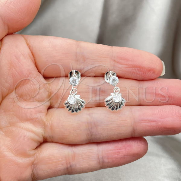 Arete Colgante 02.401.0075 Plata Rodinada, Diseño de Concha, con Zirconia Cubica Blanca, Pulido, Tono Plateado