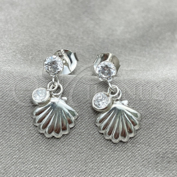 Arete Colgante 02.401.0075 Plata Rodinada, Diseño de Concha, con Zirconia Cubica Blanca, Pulido, Tono Plateado