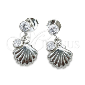 Arete Colgante 02.401.0075 Plata Rodinada, Diseño de Concha, con Zirconia Cubica Blanca, Pulido, Tono Plateado