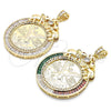 Dije Religioso 05.26.0043.1 Oro Laminado, Diseño de Moneda Centenario y Llave Griega, con Zirconia Cubica Blanca y Granate, Pulido, Tono Dorado
