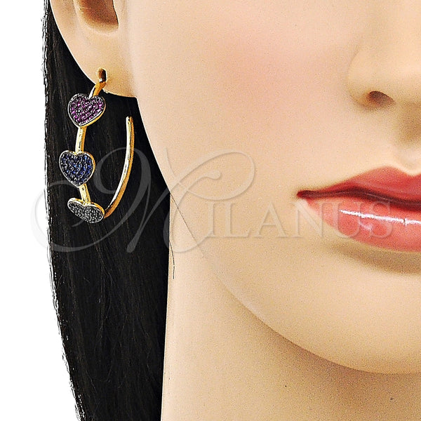 Argolla Mediana 02.341.0141.35 Oro Laminado, Diseño de Corazón, con Multicolor Micro Pave, Pulido, Dos Tonos
