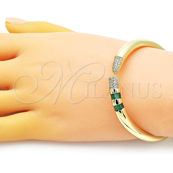 Aro Individual 07.341.0041 Oro Laminado, con Verde Zirconia Cubica and Blanca Micro Pave, Pulido, Tono Dorado (06 MM Thickness, One size fits all)
