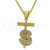 Dije Religioso 05.342.0152 Oro Laminado, Diseño de Cruz y Dinero, con Blanca Micro Pave, Pulido, Tono Dorado
