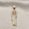 Dije Religioso 05.342.0156 Oro Laminado, Diseño de San Judas, con Blanca Micro Pave, Pulido, Tono Dorado