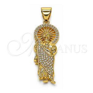 Dije Religioso 05.342.0156 Oro Laminado, Diseño de San Judas, con Blanca Micro Pave, Pulido, Tono Dorado