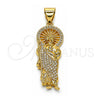 Dije Religioso 05.342.0156 Oro Laminado, Diseño de San Judas, con Blanca Micro Pave, Pulido, Tono Dorado