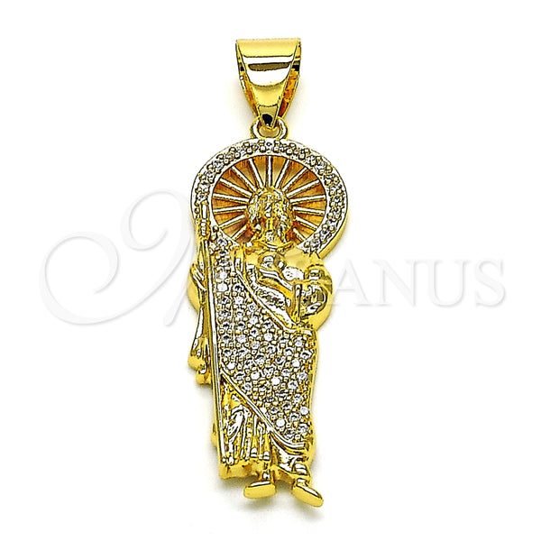 Dije Religioso 05.342.0156 Oro Laminado, Diseño de San Judas, con Blanca Micro Pave, Pulido, Tono Dorado