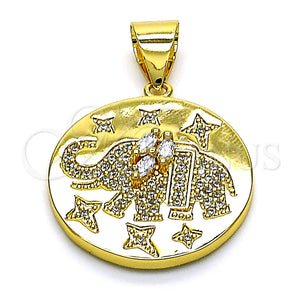 Dije Elegante 05.342.0157 Oro Laminado, Diseño de Elefante, con Blanca Micro Pave and Blanca Zirconia Cubica, Pulido, Tono Dorado