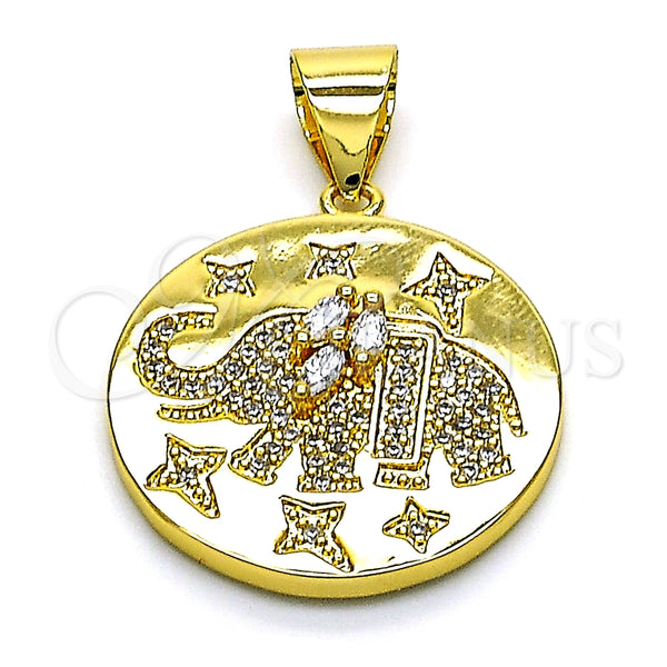 Dije Elegante 05.342.0157 Oro Laminado, Diseño de Elefante, con Blanca Micro Pave and Blanca Zirconia Cubica, Pulido, Tono Dorado