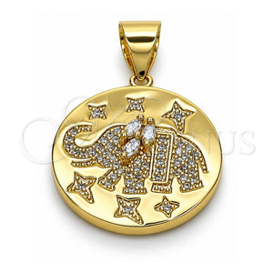 Dije Elegante 05.342.0157 Oro Laminado, Diseño de Elefante, con Blanca Micro Pave and Blanca Zirconia Cubica, Pulido, Tono Dorado