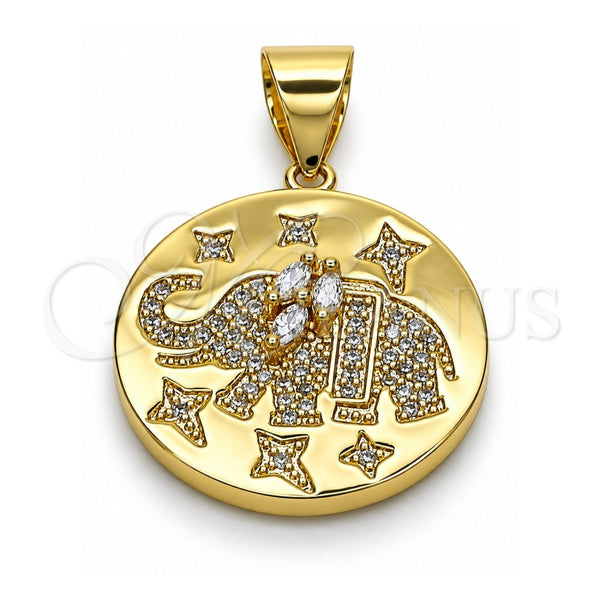 Dije Elegante 05.342.0157 Oro Laminado, Diseño de Elefante, con Blanca Micro Pave and Blanca Zirconia Cubica, Pulido, Tono Dorado