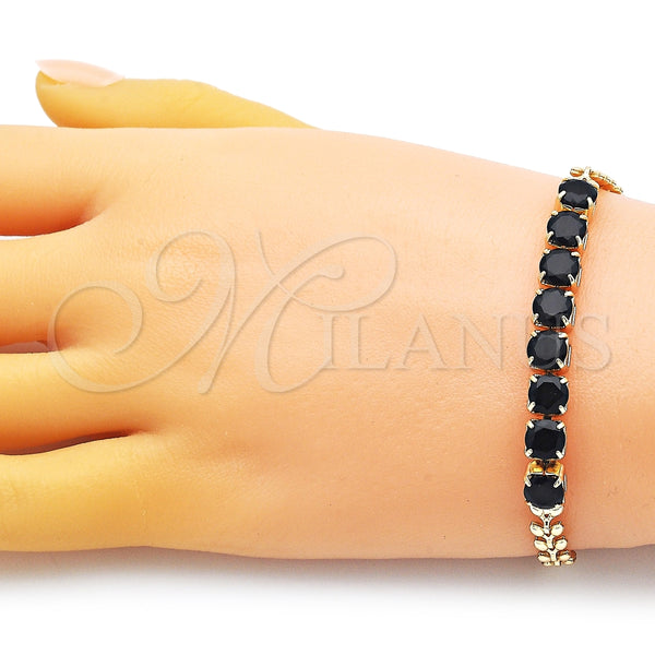 Pulsera Elegante 03.283.0276.07 Oro Laminado, Diseño de Oja, con Negro Zirconia Cubica, Pulido, Tono Dorado (05 MM Thickness, 7 Inches Length)