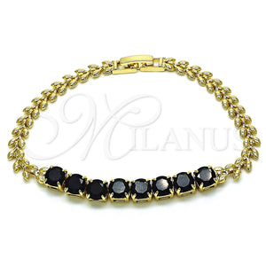 Pulsera Elegante 03.283.0276.07 Oro Laminado, Diseño de Oja, con Negro Zirconia Cubica, Pulido, Tono Dorado (05 MM Thickness, 7 Inches Length)