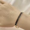 Pulsera Elegante 03.283.0277.07 Oro Laminado, Diseño de Baguette y Oja, con Negro Zirconia Cubica, Pulido, Tono Dorado (05 MM Thickness, 7 Inches Length)
