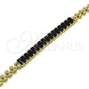 Pulsera Elegante 03.283.0277.07 Oro Laminado, Diseño de Baguette y Oja, con Negro Zirconia Cubica, Pulido, Tono Dorado (05 MM Thickness, 7 Inches Length)