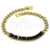 Pulsera Elegante 03.283.0277.07 Oro Laminado, Diseño de Baguette y Oja, con Negro Zirconia Cubica, Pulido, Tono Dorado (05 MM Thickness, 7 Inches Length)