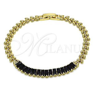 Pulsera Elegante 03.283.0277.07 Oro Laminado, Diseño de Baguette y Oja, con Negro Zirconia Cubica, Pulido, Tono Dorado (05 MM Thickness, 7 Inches Length)
