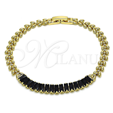 Pulsera Elegante 03.283.0277.07 Oro Laminado, Diseño de Baguette y Oja, con Negro Zirconia Cubica, Pulido, Tono Dorado (05 MM Thickness, 7 Inches Length)