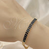 Pulsera Elegante 03.283.0093.1.07 Oro Laminado, Diseño de Baguette y Miami Cubana, con Negro Zirconia Cubica, Pulido, Tono Dorado (05 MM Thickness, 7 Inches Length)