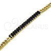 Pulsera Elegante 03.283.0093.1.07 Oro Laminado, Diseño de Baguette y Miami Cubana, con Negro Zirconia Cubica, Pulido, Tono Dorado (05 MM Thickness, 7 Inches Length)