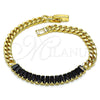 Pulsera Elegante 03.283.0093.1.07 Oro Laminado, Diseño de Baguette y Miami Cubana, con Negro Zirconia Cubica, Pulido, Tono Dorado (05 MM Thickness, 7 Inches Length)