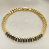 Pulsera Elegante 03.283.0093.1.07 Oro Laminado, Diseño de Baguette y Miami Cubana, con Negro Zirconia Cubica, Pulido, Tono Dorado (05 MM Thickness, 7 Inches Length)