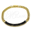 Pulsera Elegante 03.283.0093.1.07 Oro Laminado, Diseño de Baguette y Miami Cubana, con Negro Zirconia Cubica, Pulido, Tono Dorado (05 MM Thickness, 7 Inches Length)