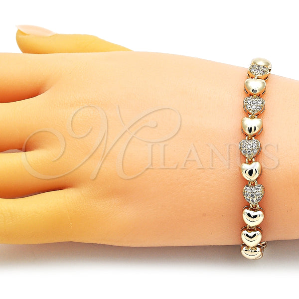 Pulsera Elegante 03.283.0278.07 Oro Laminado, Diseño de Corazón, con Blanca Micro Pave, Pulido, Tono Dorado (07 MM Thickness, 7 Inches Length)
