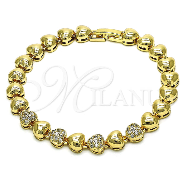 Pulsera Elegante 03.283.0278.07 Oro Laminado, Diseño de Corazón, con Blanca Micro Pave, Pulido, Tono Dorado (07 MM Thickness, 7 Inches Length)