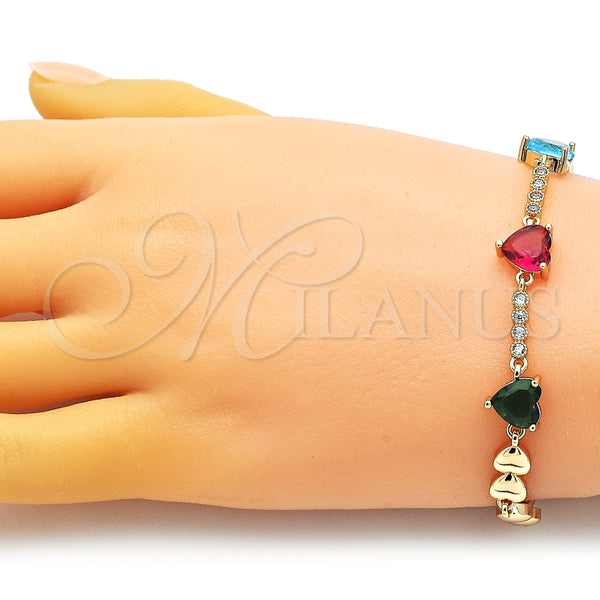 Pulsera Elegante 03.283.0283.07 Oro Laminado, Diseño de Corazón, con Multicolor Zirconia Cubica, Pulido, Tono Dorado (06 MM Thickness, 7 Inches Length)