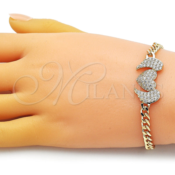 Pulsera Elegante 03.283.0284.07 Oro Laminado, Diseño de Corazón y Alas, con Blanca Micro Pave, Pulido, Tono Dorado (05 MM Thickness, 7 Inches Length)
