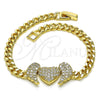 Pulsera Elegante 03.283.0284.07 Oro Laminado, Diseño de Corazón y Alas, con Blanca Micro Pave, Pulido, Tono Dorado (05 MM Thickness, 7 Inches Length)