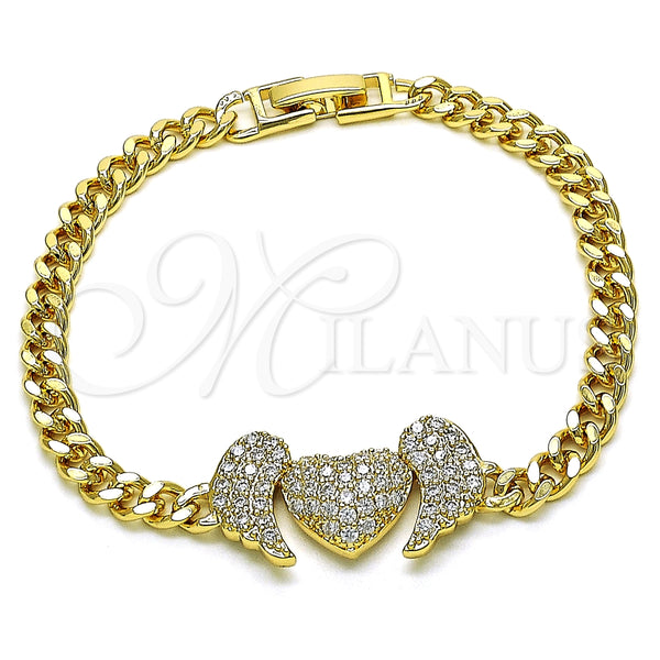 Pulsera Elegante 03.283.0284.07 Oro Laminado, Diseño de Corazón y Alas, con Blanca Micro Pave, Pulido, Tono Dorado (05 MM Thickness, 7 Inches Length)