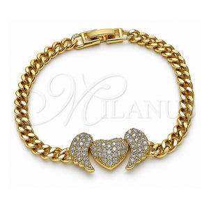 Pulsera Elegante 03.283.0284.07 Oro Laminado, Diseño de Corazón y Alas, con Blanca Micro Pave, Pulido, Tono Dorado (05 MM Thickness, 7 Inches Length)