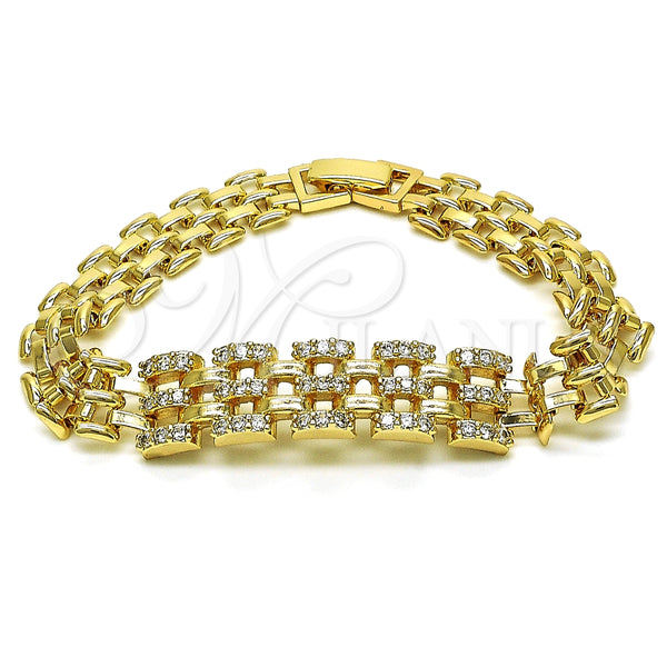 Pulsera Elegante 03.283.0285.08 Oro Laminado, con Micro Pave Blanca, Pulido, Tono Dorado (Grosor 10 MM, 8 Pulgadas de Largo)