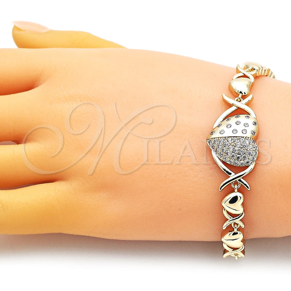 Pulsera Elegante 03.283.0286.07 Oro Laminado, Diseño de Besos y Abrazos y Corazón, con Blanca Micro Pave and Blanca Zirconia Cubica, Pulido, Tono Dorado (08 MM Thickness, 7 Inches Length)
