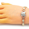 Pulsera Elegante 03.283.0286.07 Oro Laminado, Diseño de Besos y Abrazos y Corazón, con Blanca Micro Pave and Blanca Zirconia Cubica, Pulido, Tono Dorado (08 MM Thickness, 7 Inches Length)