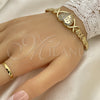Pulsera Elegante 03.283.0286.07 Oro Laminado, Diseño de Besos y Abrazos y Corazón, con Blanca Micro Pave and Blanca Zirconia Cubica, Pulido, Tono Dorado (08 MM Thickness, 7 Inches Length)
