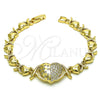 Pulsera Elegante 03.283.0286.07 Oro Laminado, Diseño de Besos y Abrazos y Corazón, con Blanca Micro Pave and Blanca Zirconia Cubica, Pulido, Tono Dorado (08 MM Thickness, 7 Inches Length)